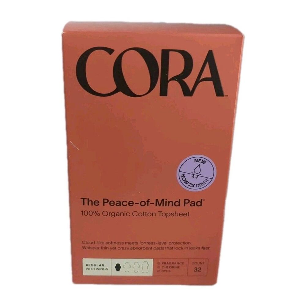 Cora Peace-of-Mind Pad Regular with Wings 32ct 100% Organic Cotton NO Fragance